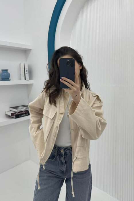 FRONT POCKETS ZIPPER WOMEN JACKET CREAM/KREM - 2