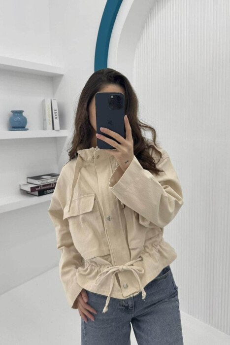 FRONT POCKETS ZIPPER WOMEN JACKET CREAM/KREM - 3