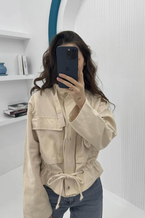 FRONT POCKETS ZIPPER WOMEN JACKET CREAM/KREM - 4