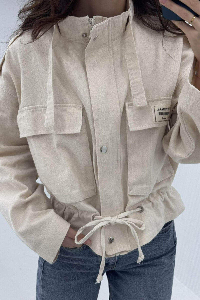 FRONT POCKETS ZIPPER WOMEN JACKET CREAM/KREM - 5