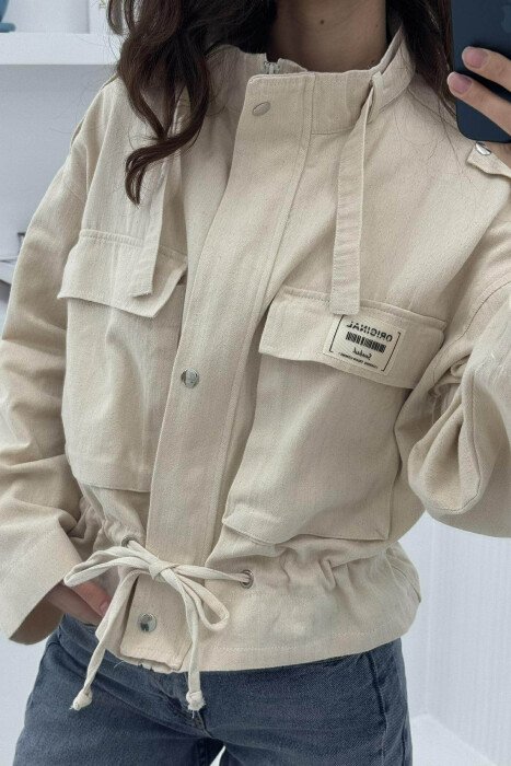 FRONT POCKETS ZIPPER WOMEN JACKET CREAM/KREM - 6