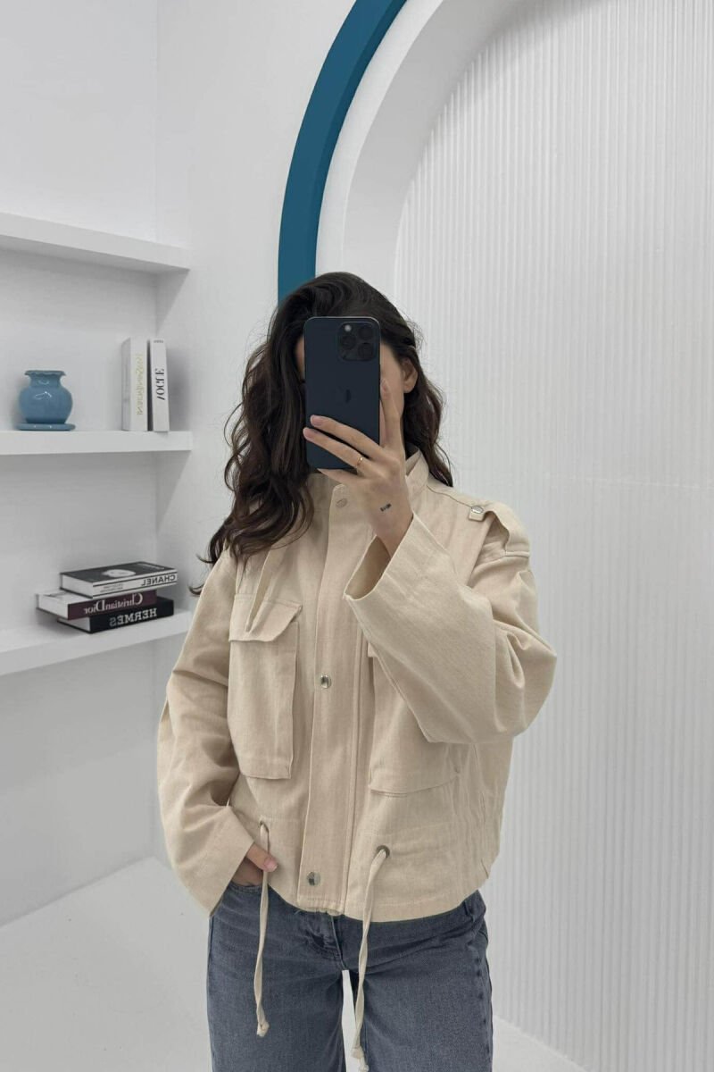 FRONT POCKETS ZIPPER WOMEN JACKET CREAM/KREM - 7