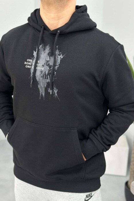 FRONT SKULL DESIGN MEN HOODIE BLACK/ E ZEZE - KLAUDIO FASHION