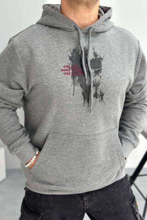 FRONT SKULL DESIGN MEN HOODIE GREY/GRI - KLAUDIO FASHION