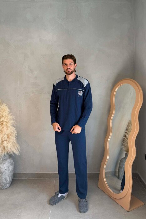FRONT SMALL LOGO SWEATSHIRT+SWEATPANTS MEN PYJAMAS BLUE/BLU - KLAUDIO FASHION