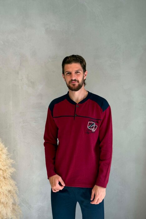 FRONT SMALL LOGO SWEATSHIRT+SWEATPANTS MEN PYJAMAS BURGUNDY/VISHNJE - 3