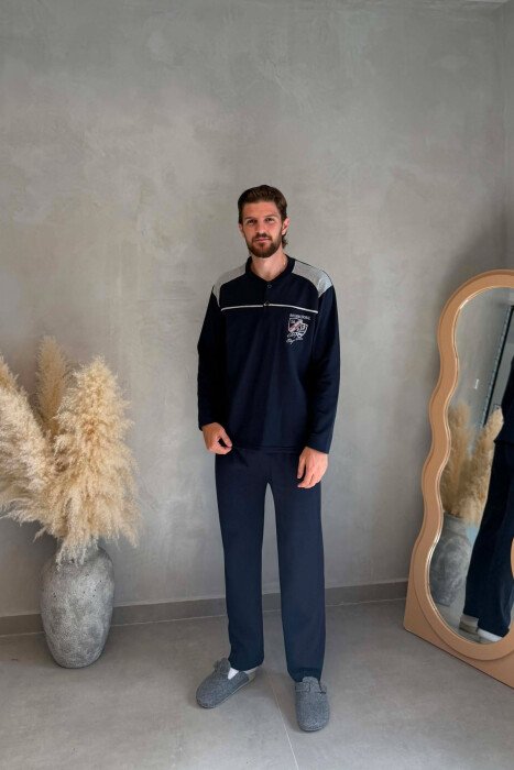 FRONT SMALL LOGO SWEATSHIRT+SWEATPANTS MEN PYJAMAS DARK BLUE/BEE 