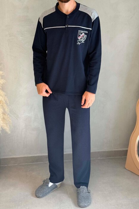 FRONT SMALL LOGO SWEATSHIRT+SWEATPANTS MEN PYJAMAS DARK BLUE/BEE - 2