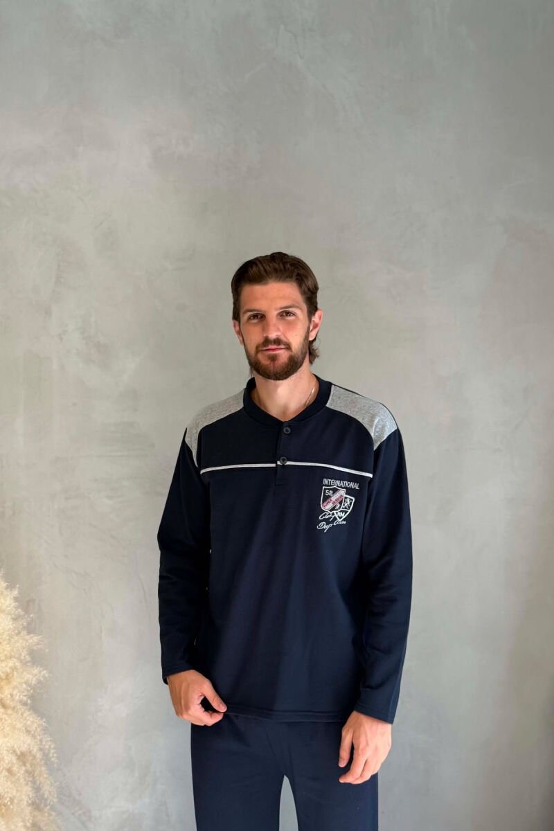 FRONT SMALL LOGO SWEATSHIRT+SWEATPANTS MEN PYJAMAS DARK BLUE/BEE - 3
