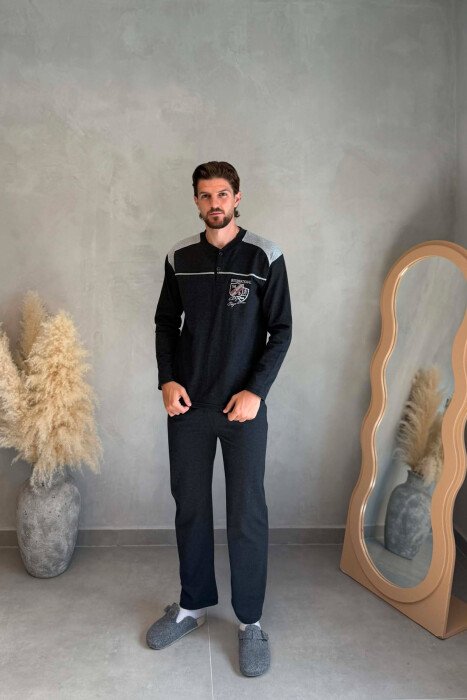 FRONT SMALL LOGO SWEATSHIRT+SWEATPANTS MEN PYJAMAS DARK GREY/GEE - KLAUDIO FASHION