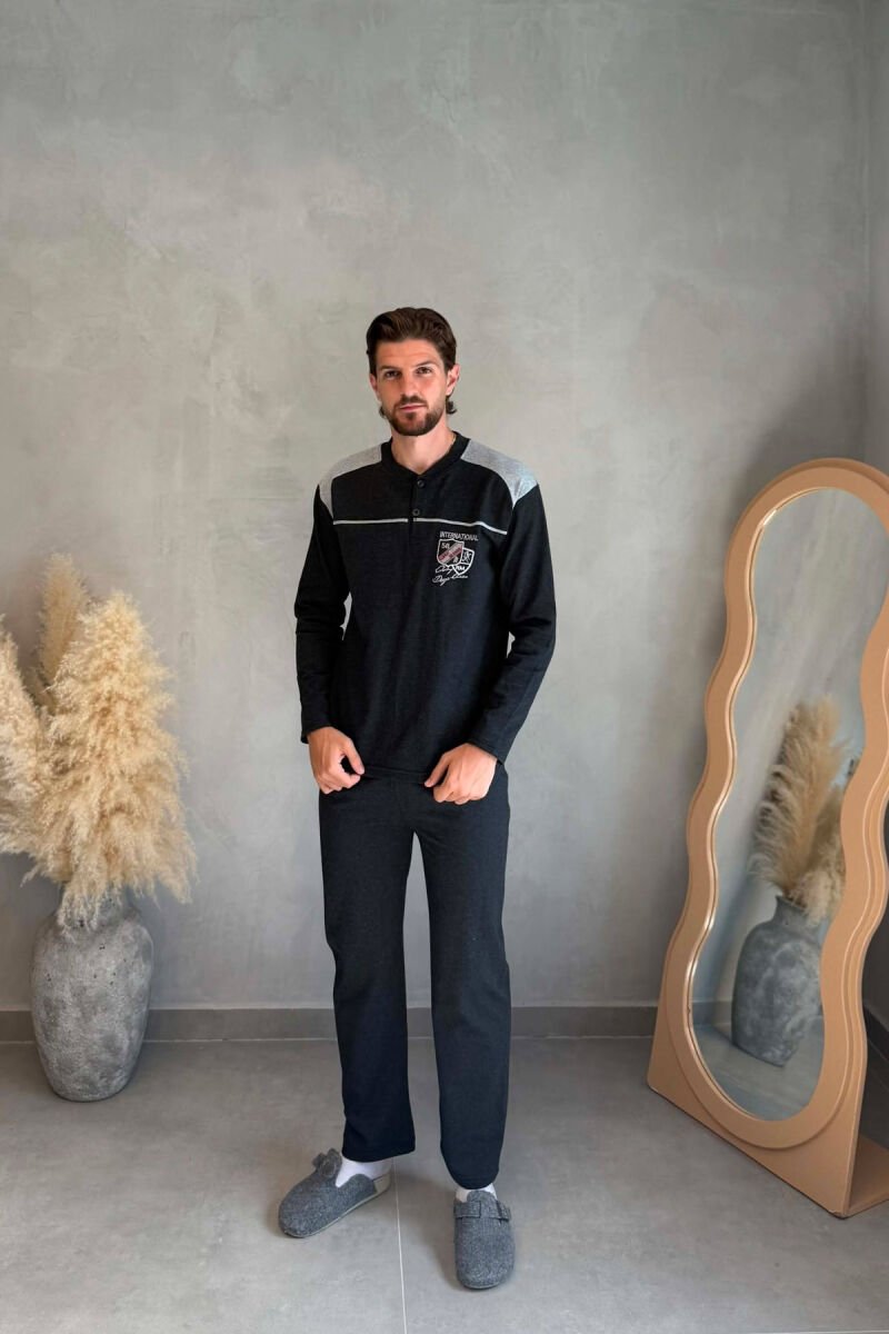 FRONT SMALL LOGO SWEATSHIRT+SWEATPANTS MEN PYJAMAS DARK GREY/GEE - 1