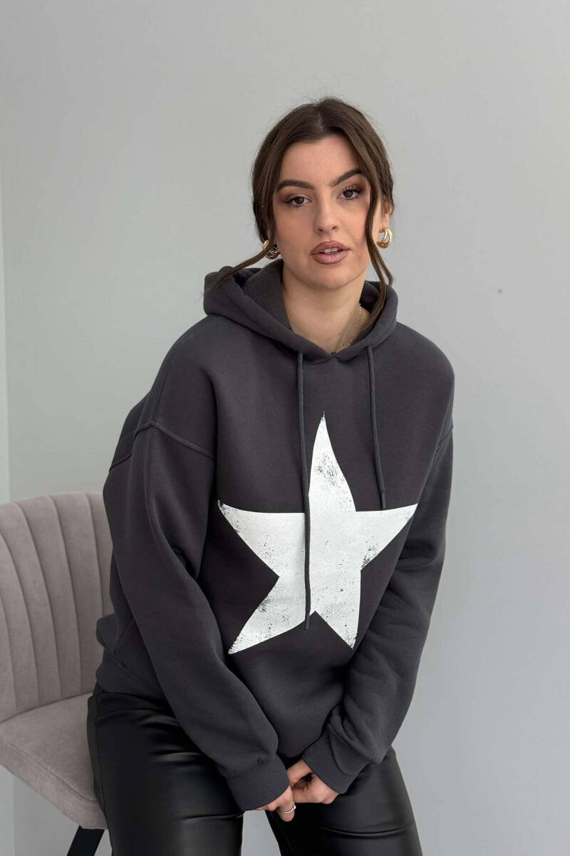 FRONT STAR LOGO ONE COLOR WOMEN HOODIE DARK GREY/GEE - 3