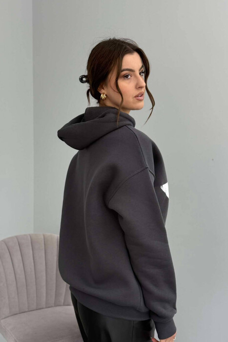 FRONT STAR LOGO ONE COLOR WOMEN HOODIE DARK GREY/GEE - 4