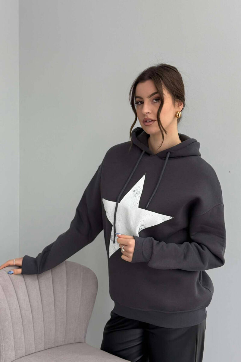 FRONT STAR LOGO ONE COLOR WOMEN HOODIE DARK GREY/GEE - 5