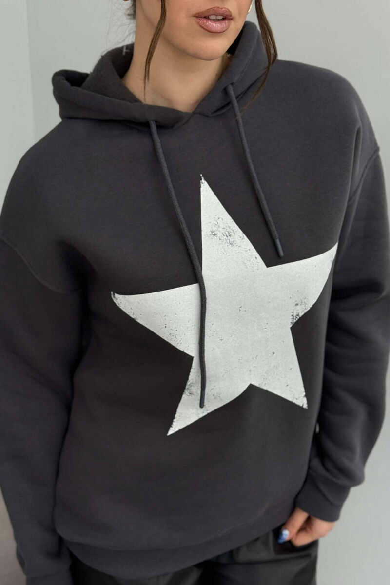 FRONT STAR LOGO ONE COLOR WOMEN HOODIE DARK GREY/GEE - 6