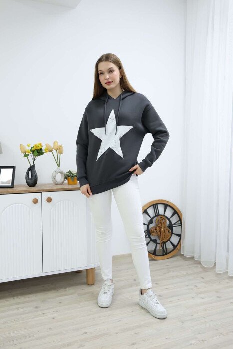 FRONT STAR LOGO ONE COLOR WOMEN HOODIE DARK GREY/GEE - 1