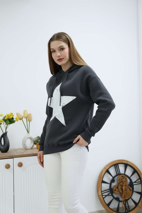 FRONT STAR LOGO ONE COLOR WOMEN HOODIE DARK GREY/GEE - 2