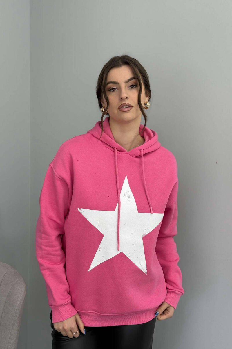 FRONT STAR LOGO ONE COLOR WOMEN HOODIE PINK/ROZE - 3
