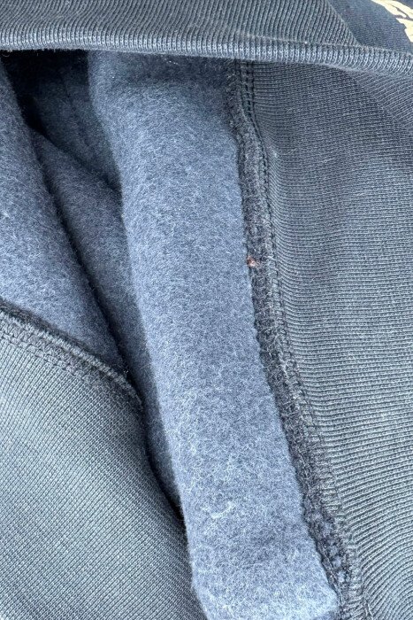FRONT WRITTING DESIGNED FLUFFY MEN HOODIE DARK BLUE/BEE - 5