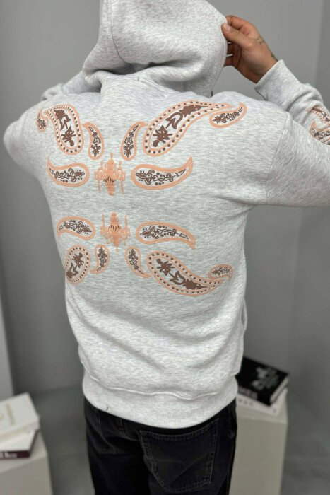 FRONT WRITTING DESIGNED FLUFFY MEN HOODIE LIGHT GREY/GZ - 4