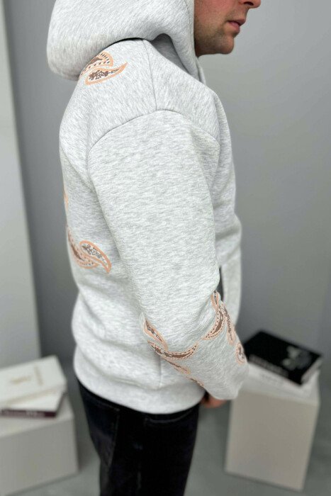 FRONT WRITTING DESIGNED FLUFFY MEN HOODIE LIGHT GREY/GZ - 5