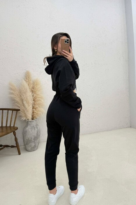 FRONT WRITTING HOODIE + SWEATPANTS WOMAN SET BLACK/ E ZEZE - 4