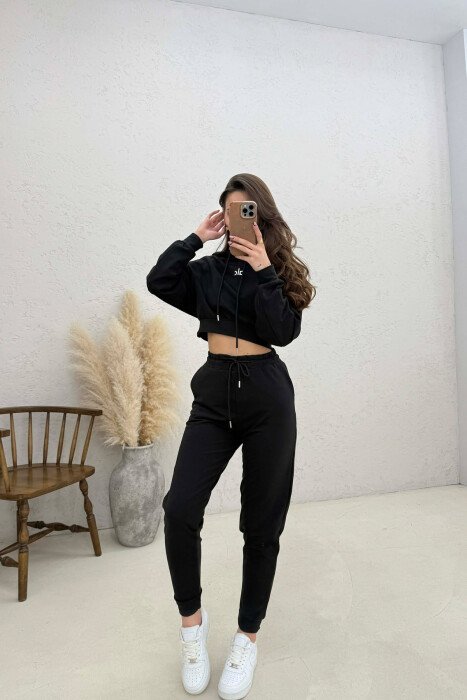 FRONT WRITTING HOODIE + SWEATPANTS WOMAN SET BLACK/ E ZEZE - KLAUDIO FASHION