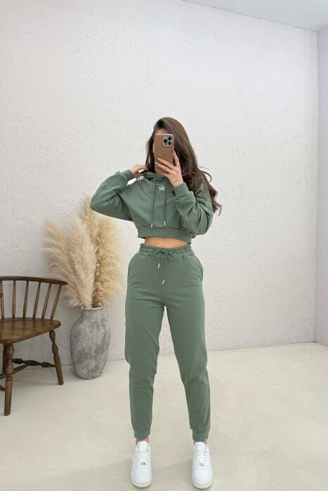 FRONT WRITTING HOODIE + SWEATPANTS WOMAN SET OLIVE/ULLI - KLAUDIO FASHION