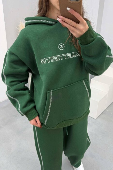 FRONT WRITTING HOODIE+SWEATPANTS WOMEN SET GREEN/JESHILE - 4