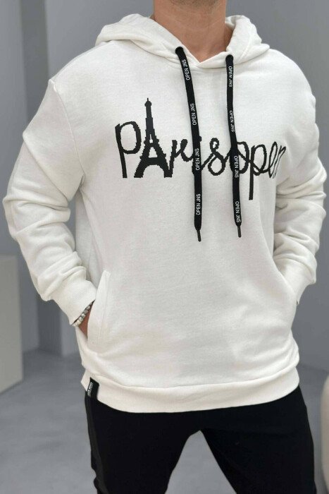 FRONT WRITTING ONE COLOR MEN HOODIE WHITE-E BARDHE - KLAUDIO FASHION
