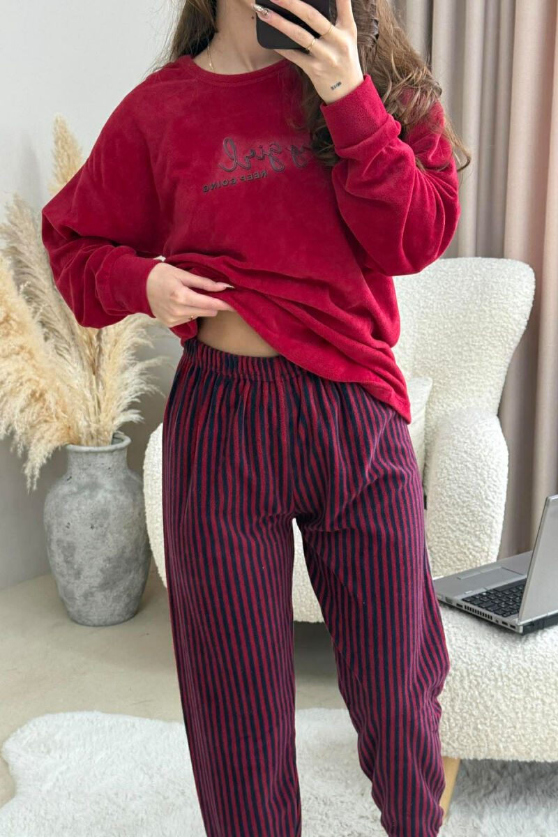 FRONT WRITTING ROUND NECK SWEATSHIRT+SWEATPANTS WOMEN PYJAMAS BURGUNDY/VISHNJE - 3