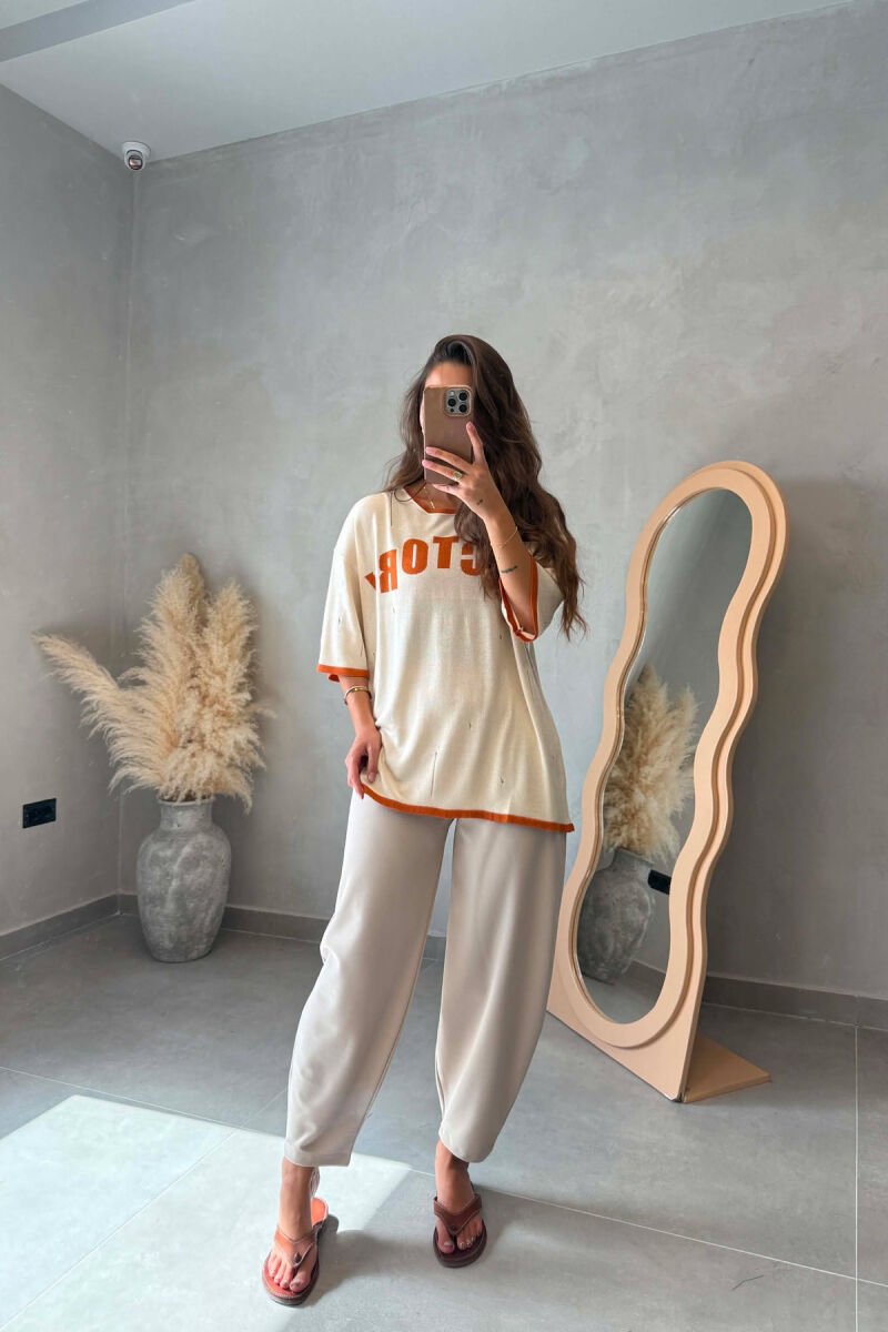 FRONT WRITTING WOMAN T-SHIRT CREAM/KREM - 4
