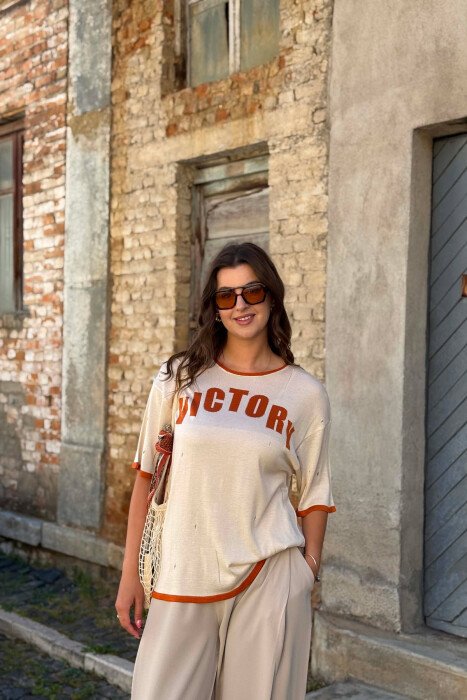 FRONT WRITTING WOMAN T-SHIRT CREAM/KREM - 5