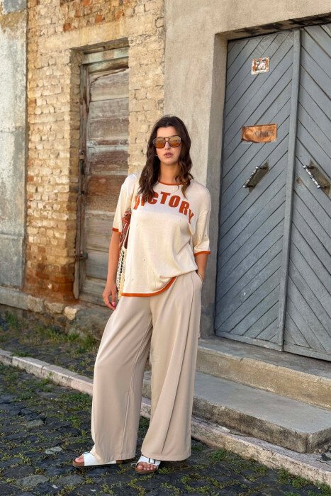 FRONT WRITTING WOMAN T-SHIRT CREAM/KREM - 3
