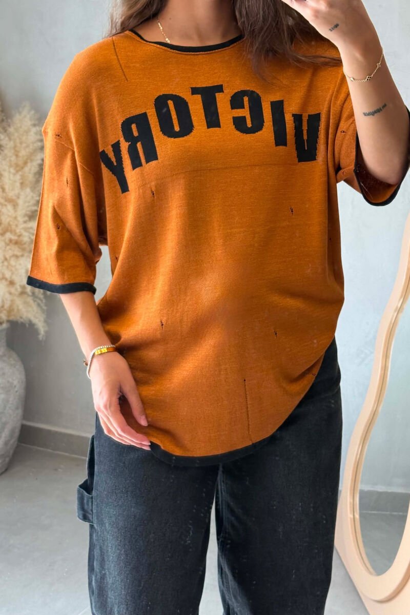 FRONT WRITTING WOMAN T-SHIRT LIGHT BROWN/KAZB - 2