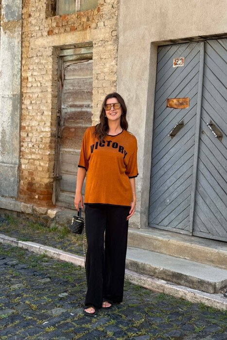 FRONT WRITTING WOMAN T-SHIRT LIGHT BROWN/KAZB - 3
