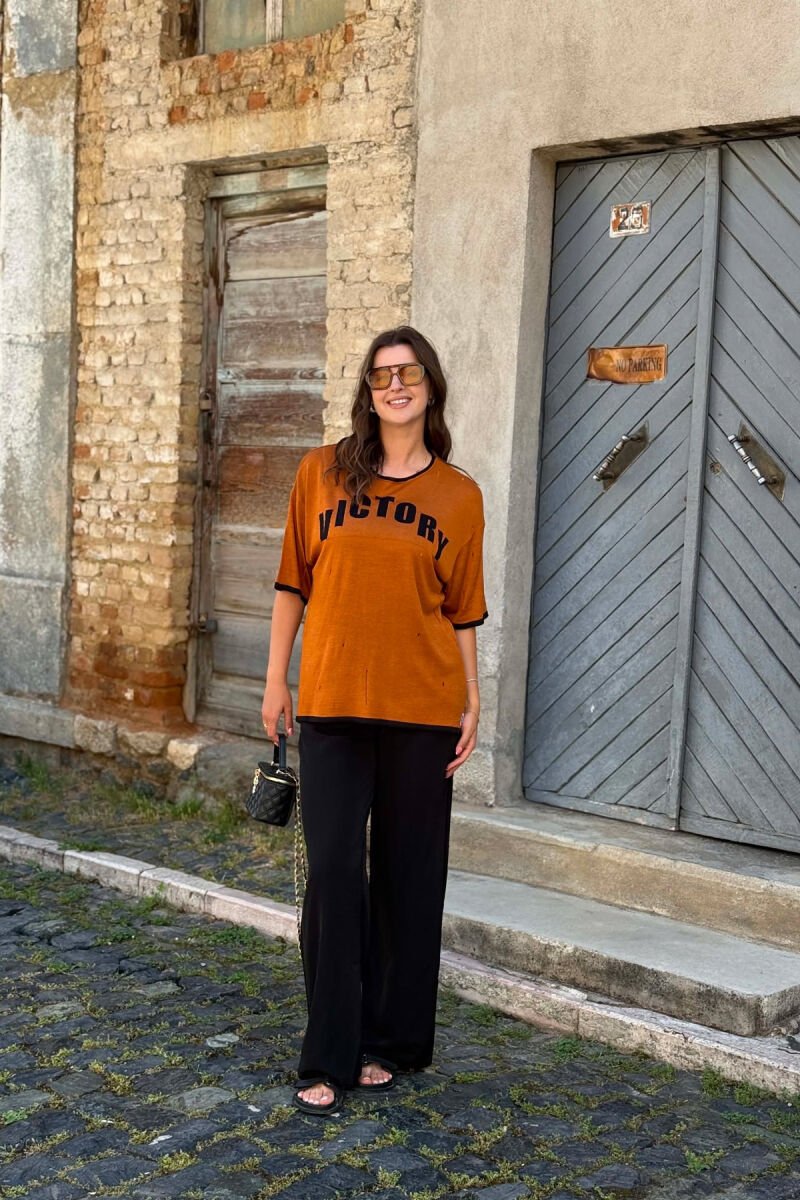 FRONT WRITTING WOMAN T-SHIRT LIGHT BROWN/KAZB - 3