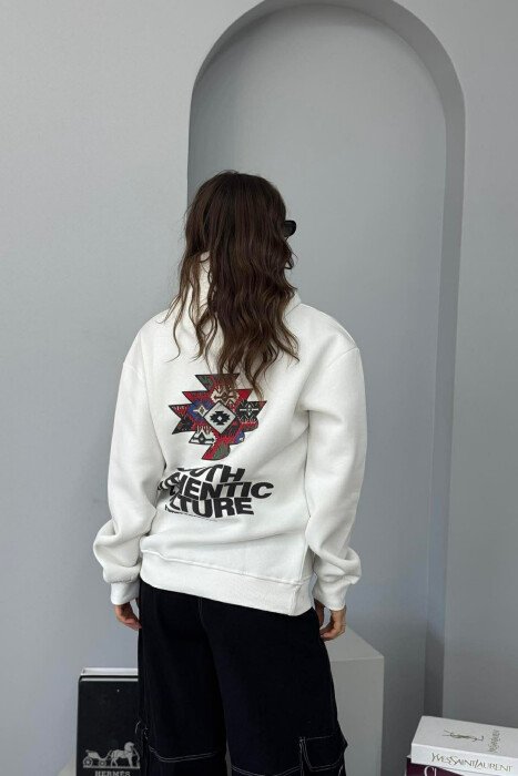 FRONT WRITTINGS & BACK DESIGN FLUFFY WOMEN HOODIE WHITE-E BARDHE - 3