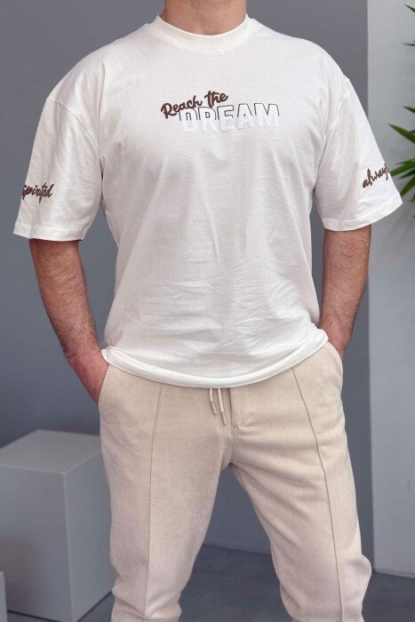 FRONT WRITTINGS BACK DESIGN MEN T-SHIRT CREAM/KREM - 1