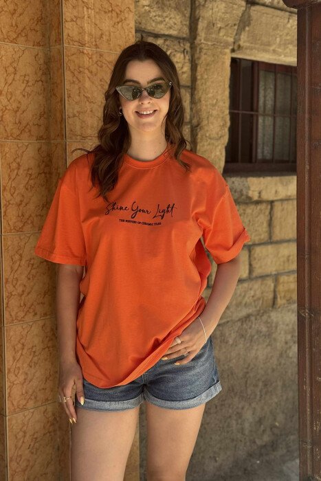FRONT WRITTINGS & BACK DESIGN WOMEN T-SHIRT ORANGE/PORTOKALLI 