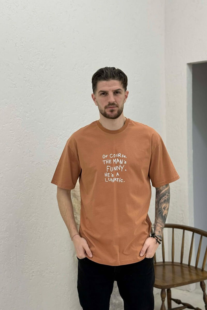FRONT WRITTINGS BACK IMAGE MEN T-SHIRT BROWN/KAFE - 1