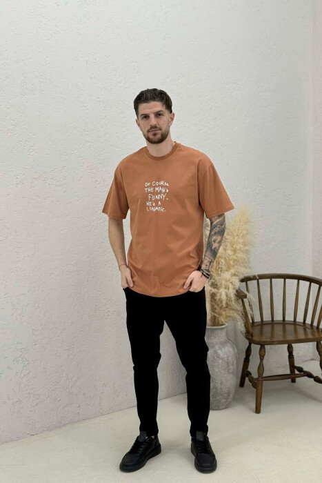 FRONT WRITTINGS BACK IMAGE MEN T-SHIRT BROWN/KAFE - 2