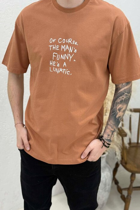 FRONT WRITTINGS BACK IMAGE MEN T-SHIRT BROWN/KAFE - 3