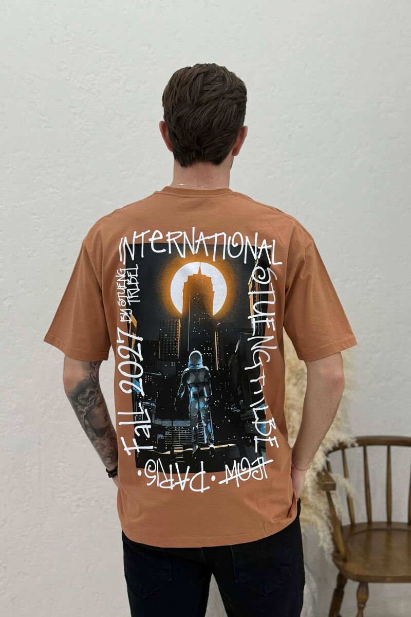 FRONT WRITTINGS BACK IMAGE MEN T-SHIRT BROWN/KAFE - 4