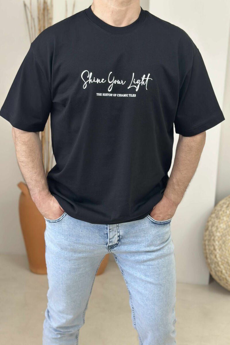 FRONT WRITTINGS & BACK IMAGE ROUND NECK MEN T-SHIRT BLACK/ E ZEZE - 1