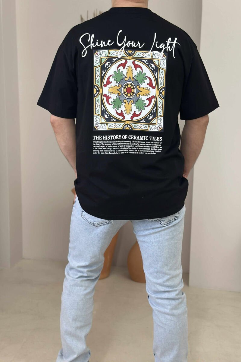 FRONT WRITTINGS & BACK IMAGE ROUND NECK MEN T-SHIRT BLACK/ E ZEZE - 2