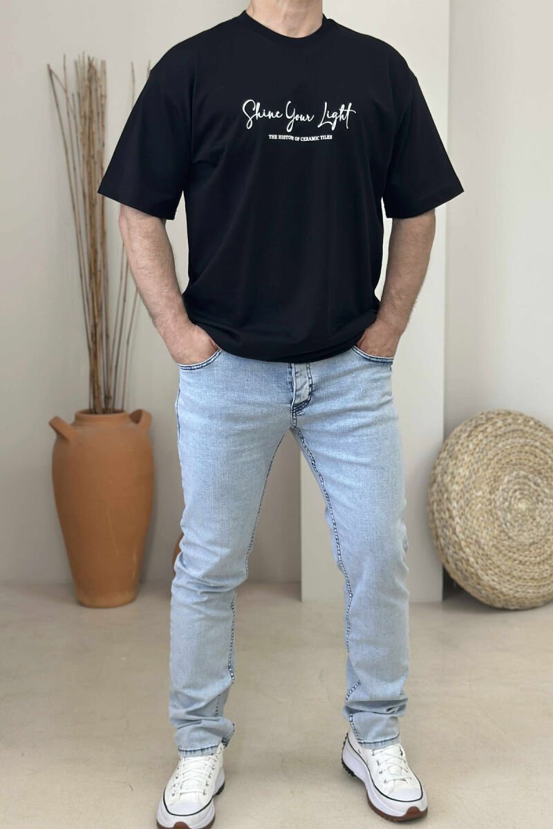 FRONT WRITTINGS & BACK IMAGE ROUND NECK MEN T-SHIRT BLACK/ E ZEZE - 3
