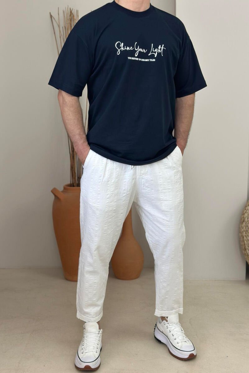 FRONT WRITTINGS & BACK IMAGE ROUND NECK MEN T-SHIRT DARK BLUE/BEE - 3