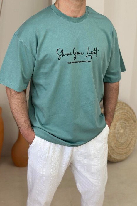 FRONT WRITTINGS & BACK IMAGE ROUND NECK MEN T-SHIRT DARK MINT/MENTE ERRET - 1