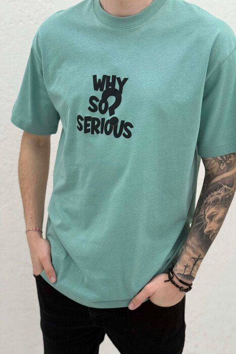 FRONT WRITTINGS & BACK IMAGE ROUND NECK MEN T-SHIRT MINT/MENTE - 2
